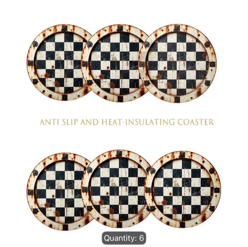 6pc black white checkered - white,